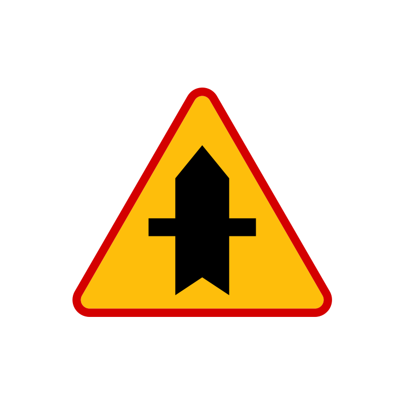 Znak A-6A Skrzyżowanie z drogą podporządkowaną występującą po obu stronach