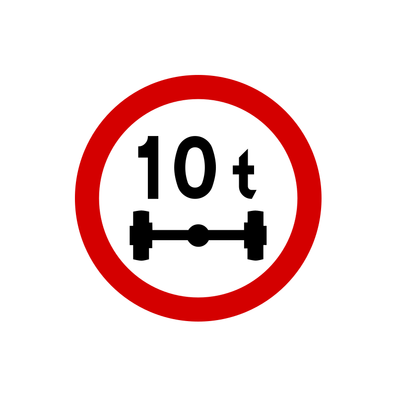 Znak B-19 Zakaz wjazdu pojazdów o nacisku osi większym niż ... t.