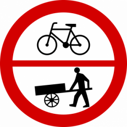 Znak B-9/12 Zakaz wjazdu rowerów oraz wózków ręcznych