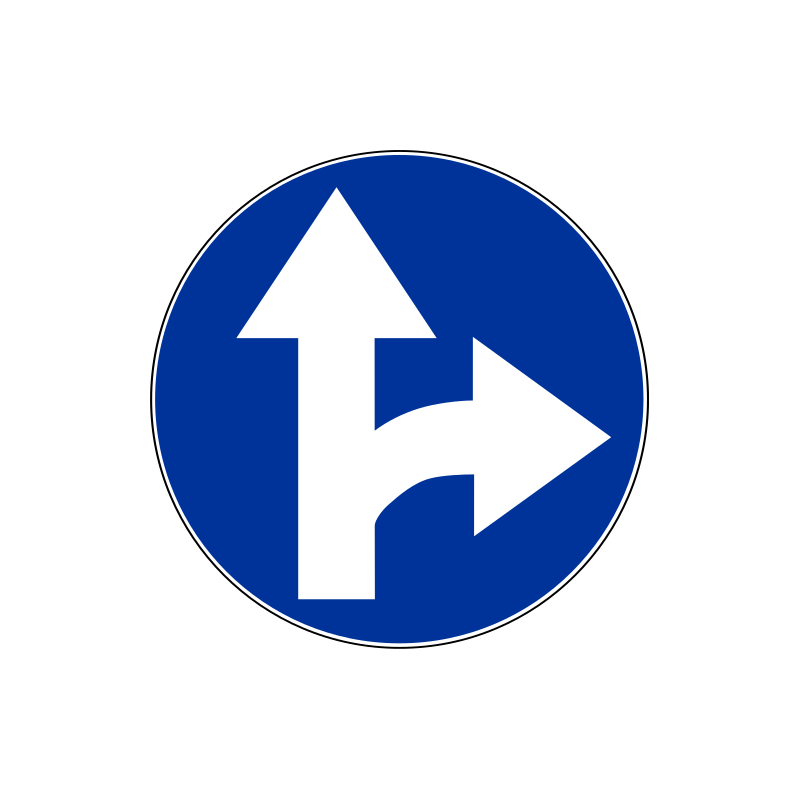Znak C-6 Nakaz jazdy prosto lub w prawo