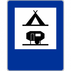 Znak D-31 Obozowisko (camping) wyposażone w podłączenia elektryczne dla przyczep kempingowych