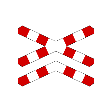 Znak G-4 Krzyż św. Andrzeja przed przejazdem kolejowym wielotorowym