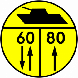 Znak W-5 Klasa obciążenia mostu o ruchu dwukierunkowym dla pojazdów gąsienicowych