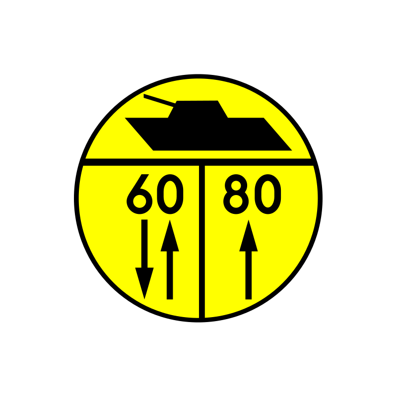 Znak W-5 Klasa obciążenia mostu o ruchu dwukierunkowym dla pojazdów gąsienicowych