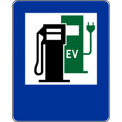 Znak D-23b Stacja paliwowa z punktem ładowania pojazdów elektrycznych