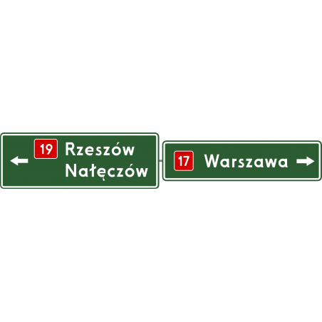 Znak E-2b Drogowskaz tablicowy umieszczany nad jezdnią