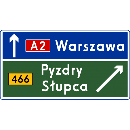 Znak E-2c Drogowskaz tablicowy umieszczany obok jezdni na autostradzie