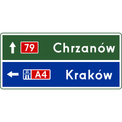 Znak E-2e Drogowskaz tablicowy umieszczany obok jezdni przed wjazdem na autostradę