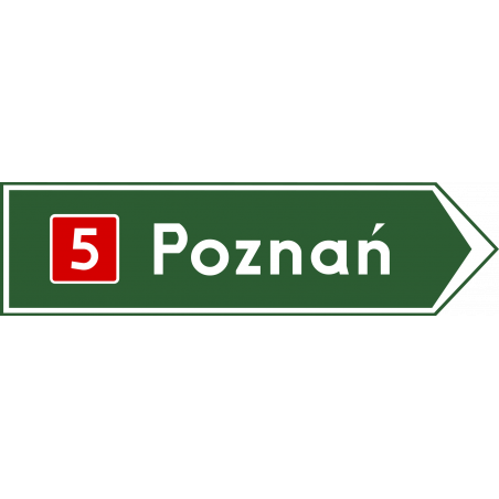 Znak E-3 Drogowskaz w kształcie strzały do miejscowości wskazujący numer drogi