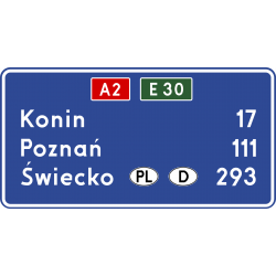 Znak E-14a Tablica szlaku drogowego na autostradzie